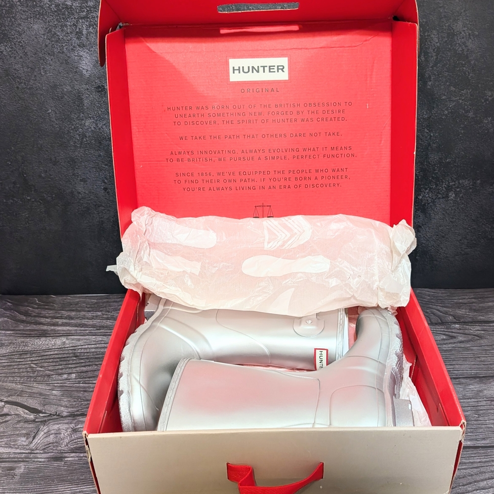 Hunter Original Short Rain Boots Metallic Silver New in Box Women Size 8 - Picture 10 of 11